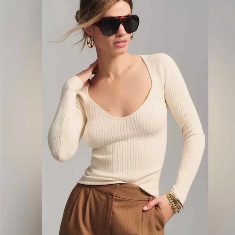 L*Space Women’s Ribbed Top Camryn Cream Small New Slim Fit